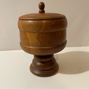 Vintage Spice Tobacco Wooden Pedestal Lidded Jar Diameter 5”
